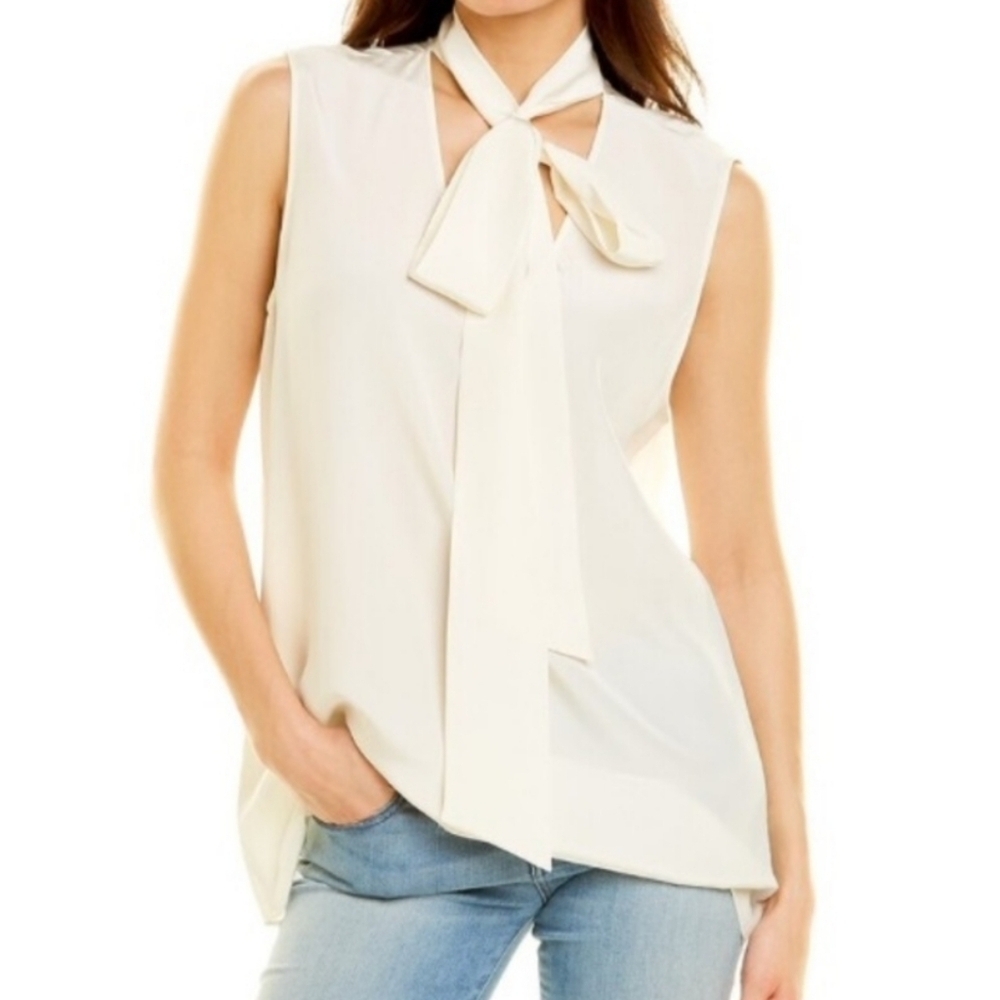 NWOT ST. JOHN Silk Sleeveless Neck tie Blouse sz P (Fits S/M)